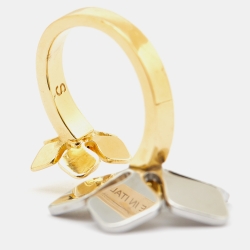 Pre Owned Fendi Two Tone Flower Motif Open Ring Size 52.5