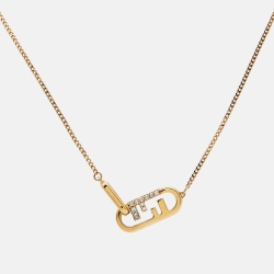 Fendi O'Lock Crystals Gold Tone Necklace