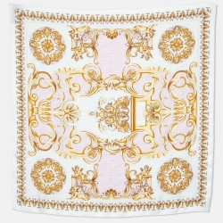 Pre Owned Fendi X Versace Fendace Ivory FF Baroque Print Silk Scarf
