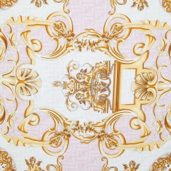 Pre Owned Fendi X Versace Fendace Ivory FF Baroque Print Silk Scarf