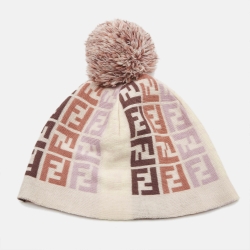 مملوكة مسبقًا Fendi Pink Zucca FF Wool Pom-Pom Beanie