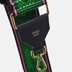 Pre Owned Fendi Green FF Jacquard and Leather Strap You Bag Strap