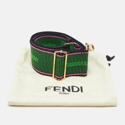 Pre Owned Fendi Green FF Jacquard and Leather Strap You Bag Strap