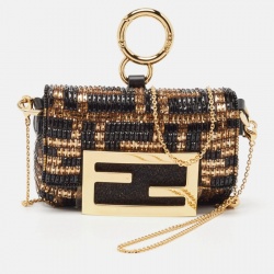 Pre Owned Fendi Black/Gold FF Beaded Nano Baguette Charm 