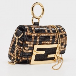 Pre Owned Fendi Black/Gold FF Beaded Nano Baguette Charm 
