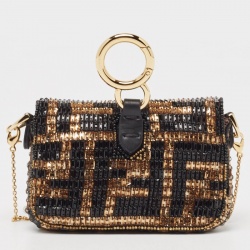 Pre Owned Fendi Black/Gold FF Beaded Nano Baguette Charm 
