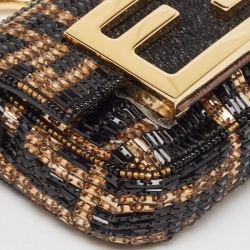 Pre Owned Fendi Black/Gold FF Beaded Nano Baguette Charm 