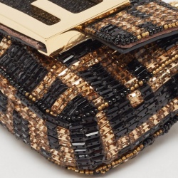 Pre Owned Fendi Black/Gold FF Beaded Nano Baguette Charm 