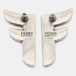 Pre Owned Fendi F Crystals Silver Tone Earrings