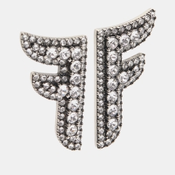 Pre Owned Fendi F Crystals Silver Tone Earrings