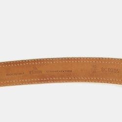 Pre Owned Fendi White Leather Butterfly Buckle Belt 90 CM