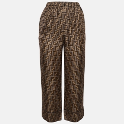 Pre Owned Fendi Brown Zucca Print Silk Trousers XS