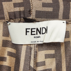Pre Owned Fendi Brown Zucca Print Silk Trousers XS