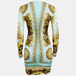 Pre Owned Fendace Fendi x Versace Multicolor Printed Jersey Ruched Mini Dress S