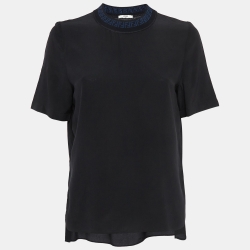 Black Logo Ribbed Neck Silk T-Shirt
