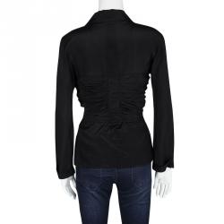 Pre Owned Fendi Black Silk Gathered Waist Tie Detail Long Sleeve Shirt M