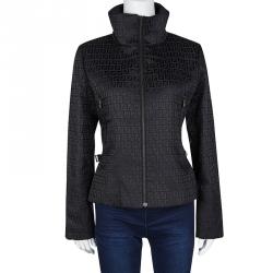 Pre Owned Fendi Black Zucca Pattern Zip Front Jacket M
