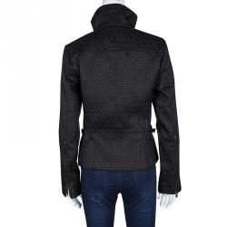 Pre Owned Fendi Black Zucca Pattern Zip Front Jacket M