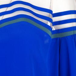 Pre Owned Fendi Blue Silk Tulle Illusion Long Sleeve Blouse M