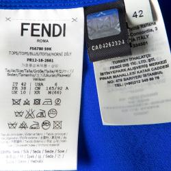 Pre Owned Fendi Blue Silk Tulle Illusion Long Sleeve Blouse M