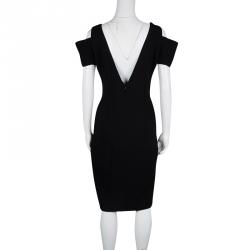 Pre Owned Fendi Black Crepe Ruffle Detail Cold Shoulder Dress M