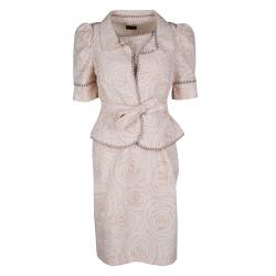 مملوكة مسبقًا Fendi Blush Pink Perforated Patterned Dress and Shrug Set M
