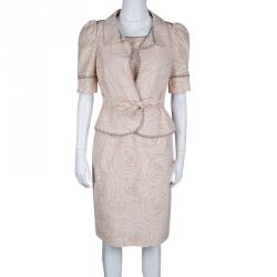 مملوكة مسبقًا Fendi Blush Pink Perforated Patterned Dress and Shrug Set M