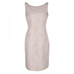 مملوكة مسبقًا Fendi Blush Pink Perforated Patterned Dress and Shrug Set M