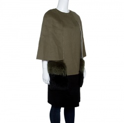 Fendi Colorblock Wool Dyed Fox Fur Pocket Detail Cape Coat S