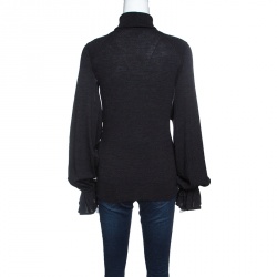 Pre Owned Fendi Grey Wool Armhole Cutout Detail Ruffled Cuff Sweater M