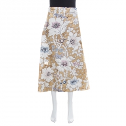 Pre Owned Fendi Metallic Floral Jacquard Tie Detail Apron Skirt S