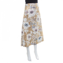 Pre Owned Fendi Metallic Floral Jacquard Tie Detail Apron Skirt S