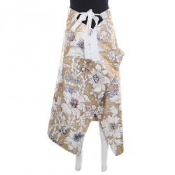 Pre Owned Fendi Metallic Floral Jacquard Tie Detail Apron Skirt S