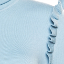 Pre Owned Fendi Powder Blue Cashmere Ruffled Elbow Patch Detail Turtleneck Pullover S