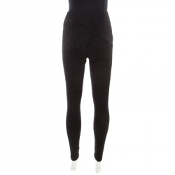 Pre Owned Fendi Black Floral Jacquard Lurex Knit Elasticized Waist Jogger Pants M