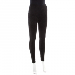 Pre Owned Fendi Black Floral Jacquard Lurex Knit Elasticized Waist Jogger Pants M