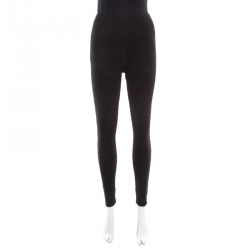 Pre Owned Fendi Black Floral Jacquard Lurex Knit Elasticized Waist Jogger Pants M