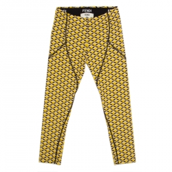 Pre Owned Fendi Canary Yellow Bag Bugs Eye Print Cropped Leggings S