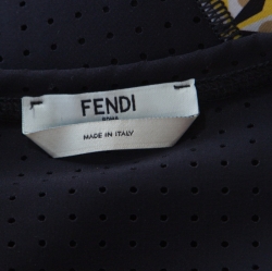 Pre Owned Fendi Canary Yellow Bag Bugs Eye Print Perforated Trim Tank Top S