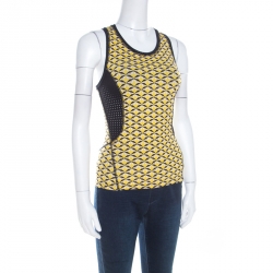 Pre Owned Fendi Canary Yellow Bag Bugs Eye Print Perforated Trim Tank Top S