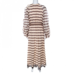 Pre Owned Fendi Beige Striped Cotton & Silk Blend Billowing Sleeves Dress M