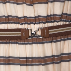 Pre Owned Fendi Beige Striped Cotton & Silk Blend Billowing Sleeves Dress M