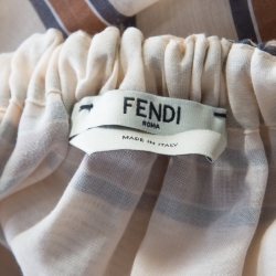 Pre Owned Fendi Beige Striped Cotton & Silk Blend Billowing Sleeves Dress M