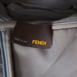 Pre Owned Fendi Grey-Teal Chiffon Corset Bodice Ruched & Draped Short Strapless Dress S
