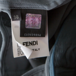 Pre Owned Fendi Grey-Teal Chiffon Corset Bodice Ruched & Draped Short Strapless Dress S