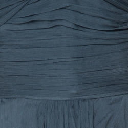 Pre Owned Fendi Grey-Teal Chiffon Corset Bodice Ruched & Draped Short Strapless Dress S