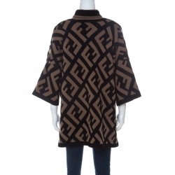 Pre Owned Fendi Brown & Black Logo Print Wool Blend Turtle Neck Sweater S