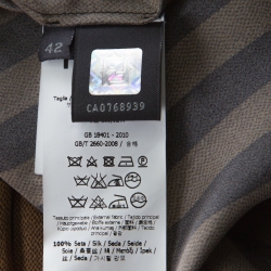 Pre Owned Fendi Brown & Black Penquin Striped Satin Tie Neck Detail Shirt M