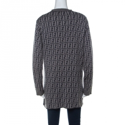 Pre Owned Fendi Grey Zucca Pattern Cotton Button Front Cardigan M