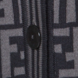 Pre Owned Fendi Grey Zucca Pattern Cotton Button Front Cardigan M